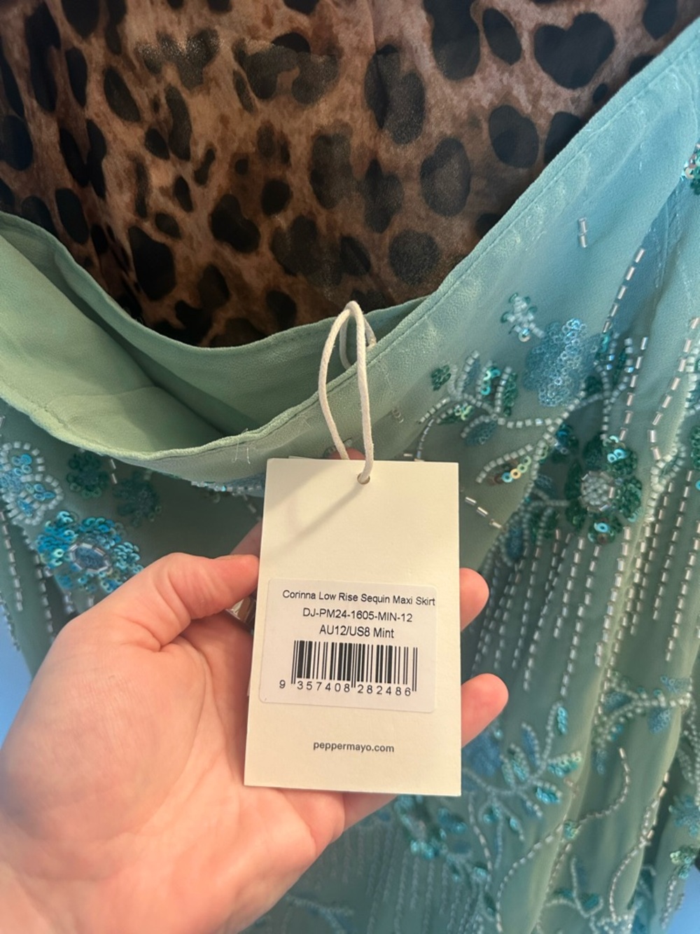 Peppermayo Corinne Low Rise Sequin Maxi Skirt - Mint - Picture 6 of 9